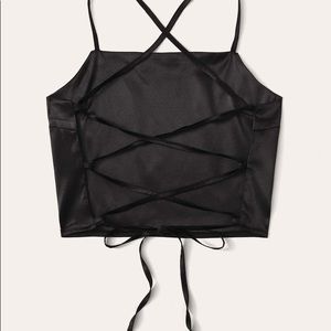 Black silk tie up crop top